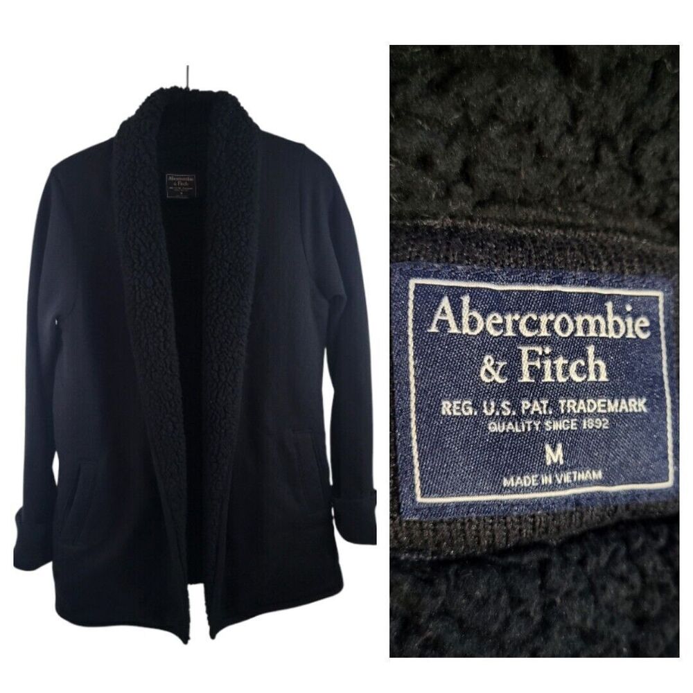 Abercrombie & Fitch Womens M Black Knit Sherpa-Fleece Lined Jacket Open Front